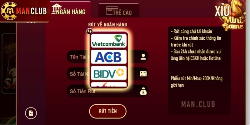 Chi tiết về điều kiện giao dịch rút tiền Manclub 
